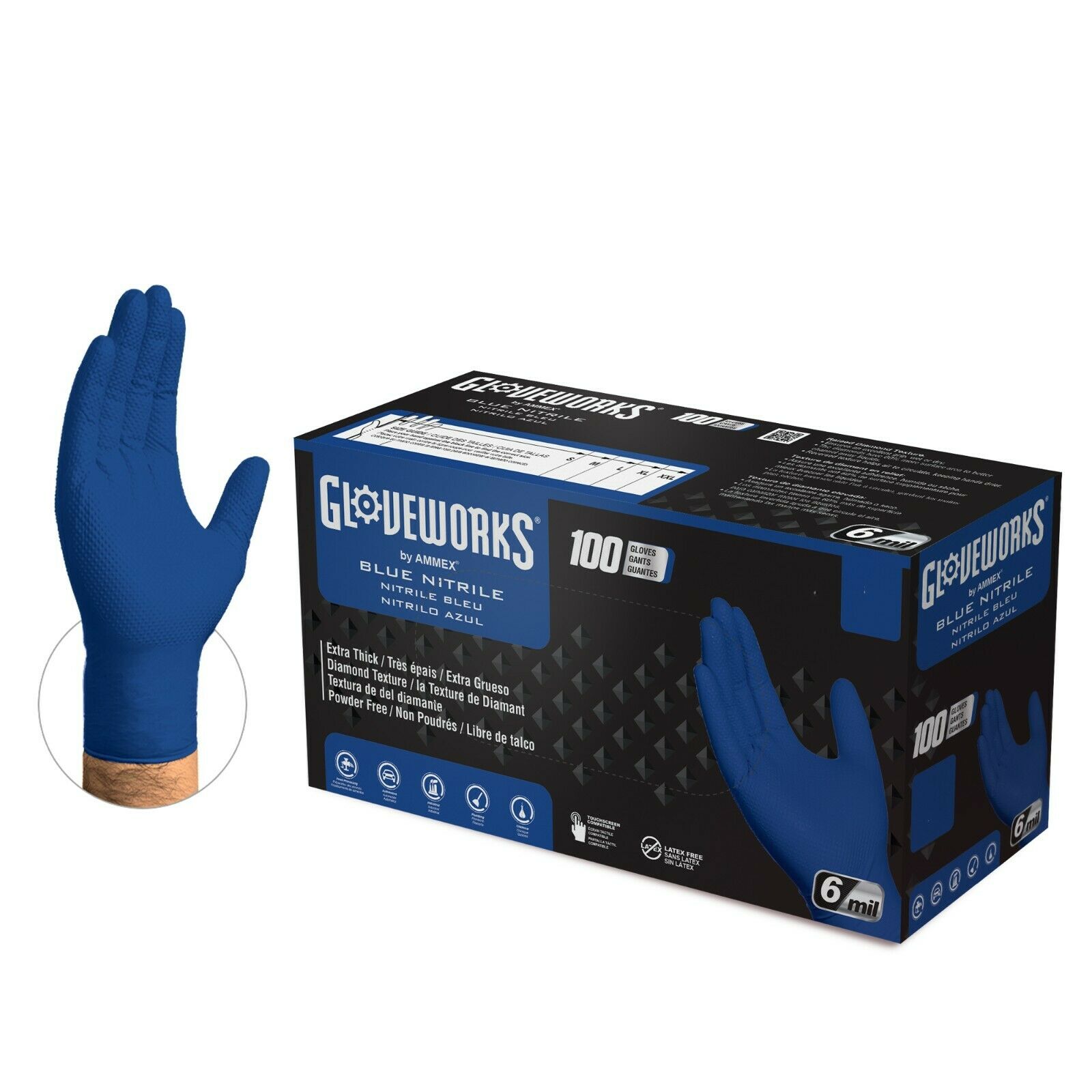 1000/cs Gloveworks Hd 6 Mil Gwrbn Latex Free Nitrile Disposable Gloves - Blue