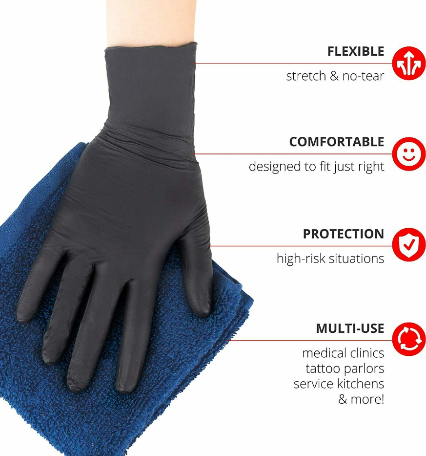 50 100 Or 300 Black Nitrile-pvc & Latex Free Gloves Size M L Xl Xxl 2xl In Stock