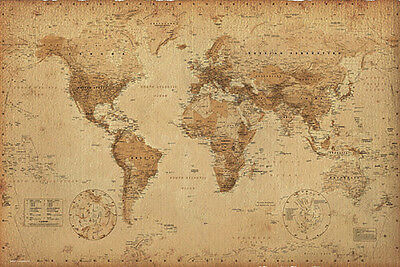 World Map - Antique Style Poster - 24x36 Geography Vintage 33313