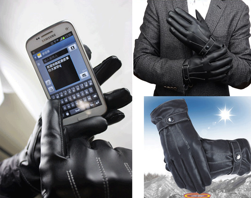 Leather Gloves Motorcycle Men Full Finger Touch Screen Driving Winter Warm New