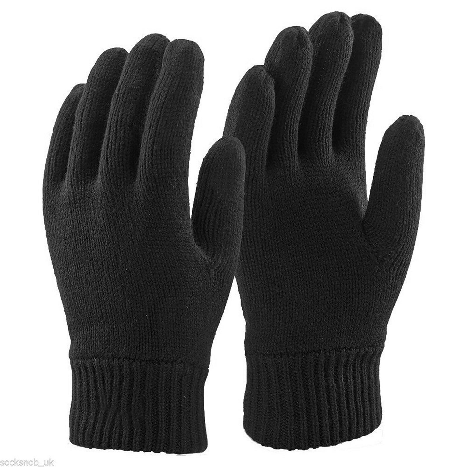 Mens 3m Black Thinsulate 40 Gram Thermal Lined Winter Warm Knit Gloves, 3 Sizes