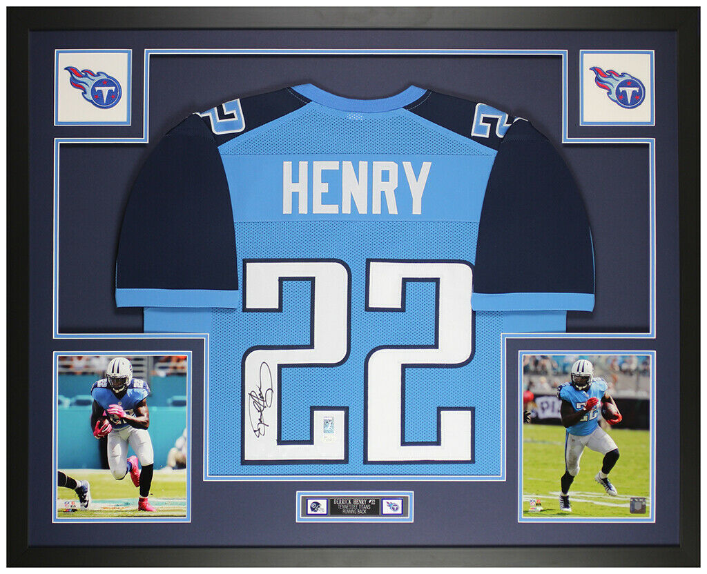 Derrick Henry Autographed And Framed Blue Titans Jersey Auto Jsa Coa